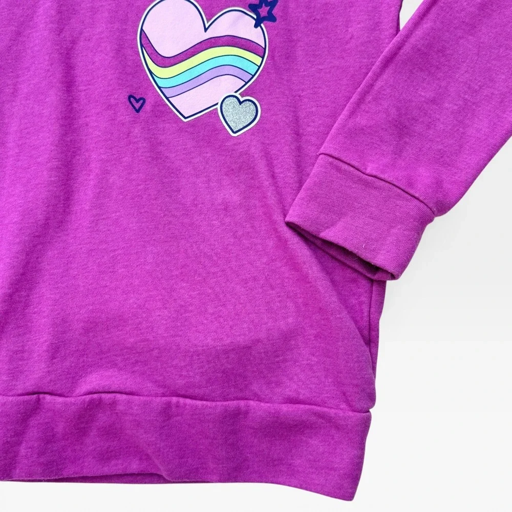 The Childrens Place Girls Purple Peace Heart Graphic Hoodie Sweatshirt Size 7/8